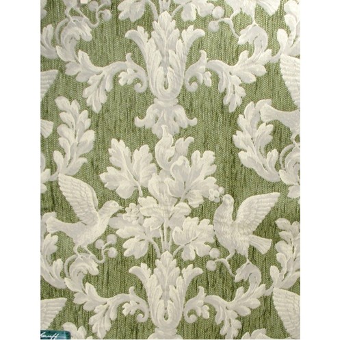 Muestra de tela Greeff verde multi palomas tejido pesado 24" X 24" NUEVO CON ETIQUETAS B2G2 EN TELAS - Imagen 2 de 5
