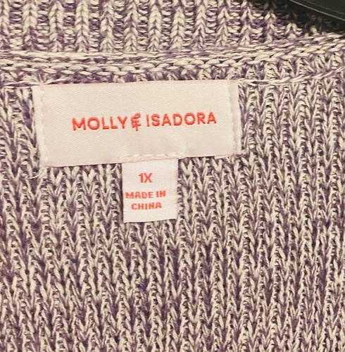 Molly & Isadora 1X Cardigan Purple Gray Striped Knit Open Front Sweater - Bild 2 von 6