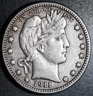 1911-S  LIBERTY HEAD BARBER QUARTER - VF VERY FINE