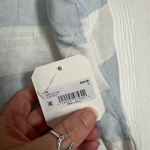 Altar’d State NWT crop linen shirt blue white stripe top large womens girls - Picture 3 of 4