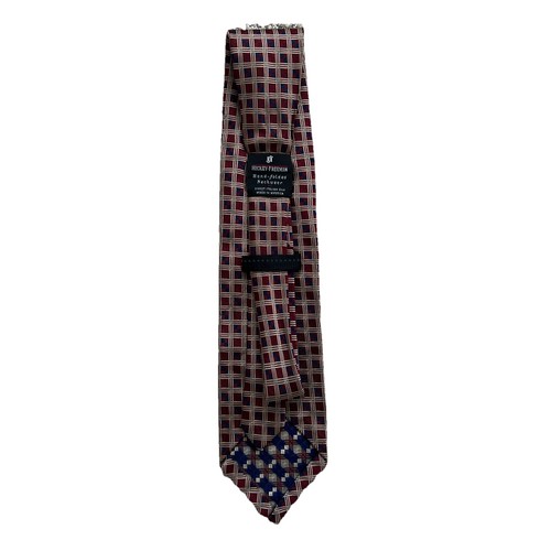 Men’s Tie Hickey Freeman Nordstrom Red Blue Geometric Pattern 100% Silk Tie - Picture 1 of 2