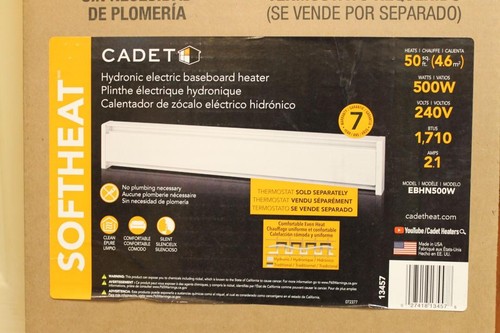 Cadet EBHN500W SoftHeat Hydronic Baseboard Heater 240 Volts 500 Watts 35" NEW ^ - Picture 2 of 4