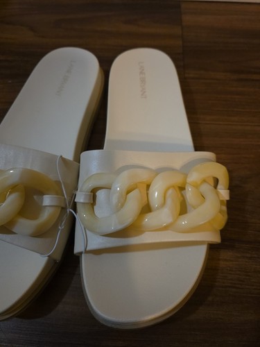 NUEVO CON ETIQUETAS Lane Bryant Crema y Blanco Dream Cloud Cadena Slide Pisos Para Mujer Talla 10 AMPLIO - Imagen 3 de 4