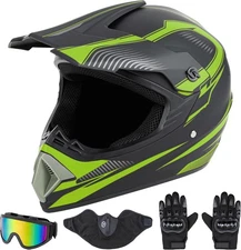 CARTMAN Adult Full Face Motorcycle Helmet,  "OPEN BOX" Matte Black and Green XL
