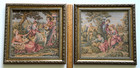 Vintage Belgium Tapestry Set Gold Gilt Frame Rococo Romantic Scene 11" Wall Art