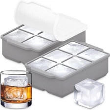 KitchFort Large Silicone Ice Cube Tray (2-Pack), Easy Release 2" 2-Pack, Gray 