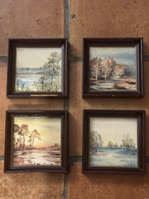 #ad #ad Set of 4 VTG Rural Seasonal Oil on Board Framed Polish Paintings Cezary Sikora $80.00