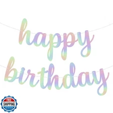 KatchOn, Pre-Strung Iridescent Happy Birthday Banner - 10 Feet | Iridescent h