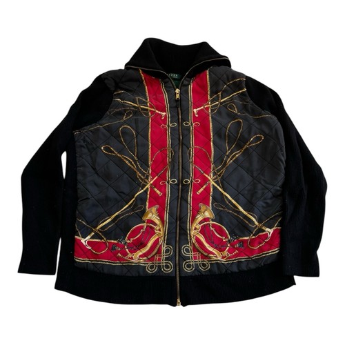 Ralph Lauren Seide Barock Luxus Wolle Rippstrick Jacke Größe 1X Reitsport