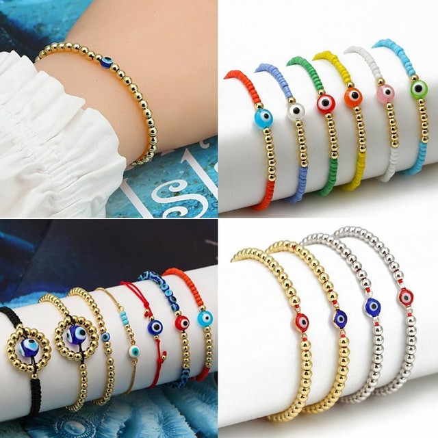 Adjustable Lucky Blue Evil Eye Copper Beads Charm Bracelet Bangle Women Men Gift Adjustable Lucky Blue Evil Eye Copper Beads Charm Bracelet Bangle Women Men Gift
