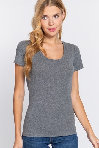 Mujeres Básica MANGA CORTA CUELLO ESCOTE Camiseta Algodón Elastizada Prenda para el torso largo S-3X - Imagen 21 de 52