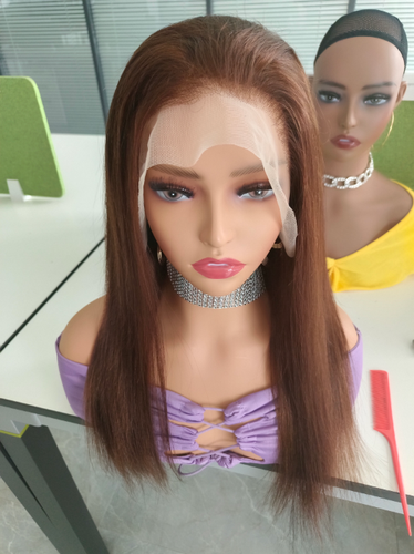 Braune Lace Front Echthaar Perücke Transparent Verschluss Glatt Indisch Remy Haar - Bild 5 von 14