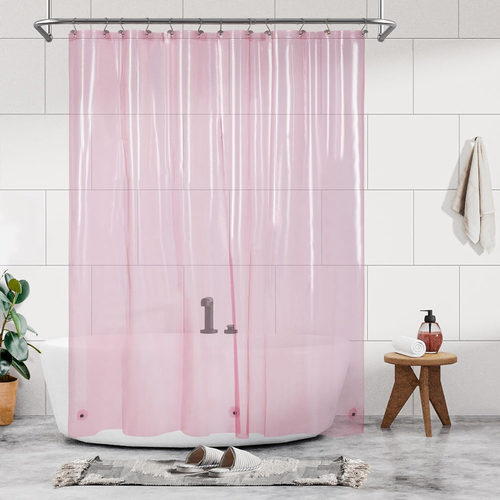 Shower Curtain Liner - Premium Clear Pink PEVA Shower Liner with 3 Magnets and M - Picture 9 of 12