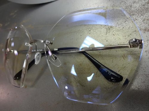 OVERSIZED VINTAGE RETRO Style Clear Lens EYE GLASSES Large Rimless Silver Frame - Picture 9 of 10