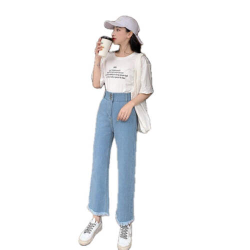 Womens High Waisted Jeans Wide Leg Denim Pants Straight Leg Trousers Nine Length - Picture 7 of 17