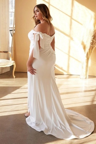 Divine Off White Off Shoulder Satin Wedding - Picture 3 of 7