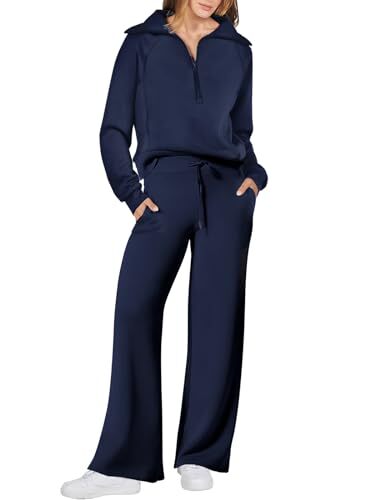 Women 2 Piece Outfits Sweatsuit Oversized Sweatshirt Medium Navy Blue - Picture 2 of 7