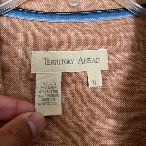 Territory Ahead Shirt Mens XL Orange Linen Blend Long Sleeve Hiking Outdoor - Picture 4 of 15