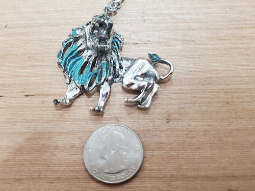 Silver Plated LION Pendant Necklace - Aqua - Pewter (?) Animal Kingdom - Jewelry - Picture 6 of 8