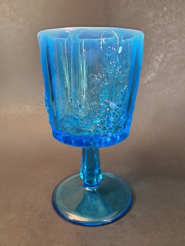 Westmoreland Blue Opalescent Panel Grapevine Water Wine Glass Goblets Set Of 2 - Picture 3 of 14