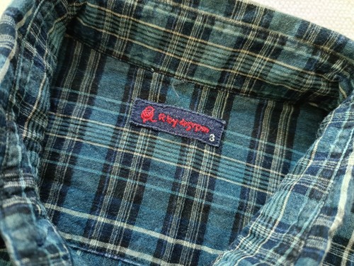 45RPM forty five RPM studio by R 3 Japan blue plaid indigo pullover shirt - Picture 3 of 14