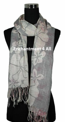 Large 80"x25" Elegant Handmade Fashion Oblong FLORAL Scarf Shawl Wrap, Pink/Gray - Picture 3 of 3