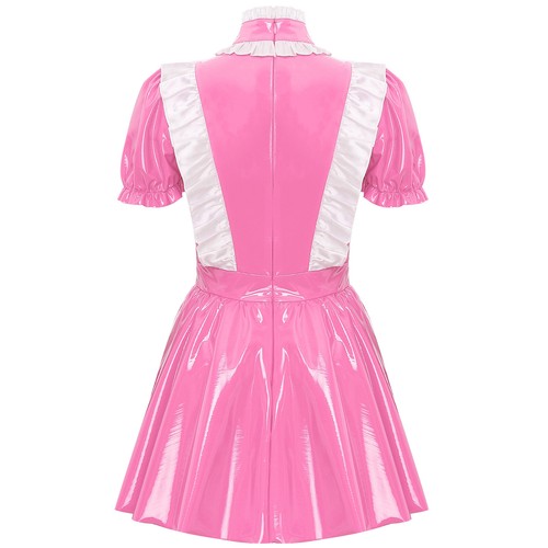 Women's Wet Look Patent Leather French Maid Costume Dress Anime Cosplay Clubwear - Picture 25 of 63