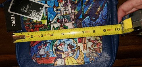 Disney Loungefly Beauty The Beast Purse Blue Stained Glass Print New Princess - Picture 10 of 12
