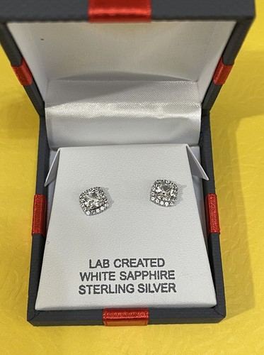 Pendientes de plata de ley con zafiro blanco creados en laboratorio valor de 75 $ - Imagen 1 de 9