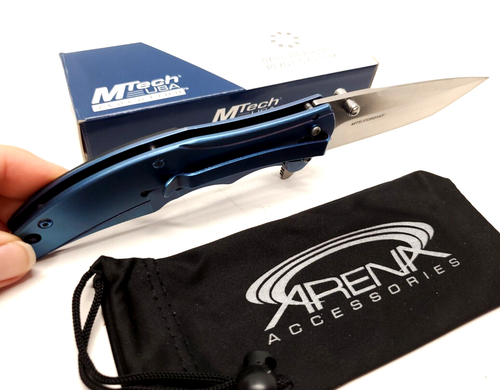 MTech Framelock Tanto G10 Pocket Knife 8CR13 Ball Bearing Pivot EDC Flipper Blue - Picture 5 of 5