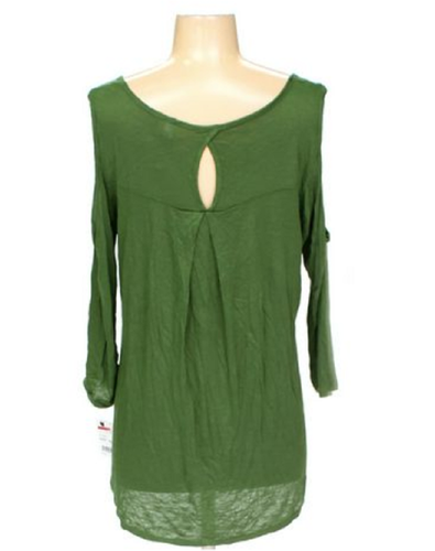 Ny Collection Green Cold Shoulder Top with Back Keyhole, Size Small, Retail $40 - Picture 3 of 12