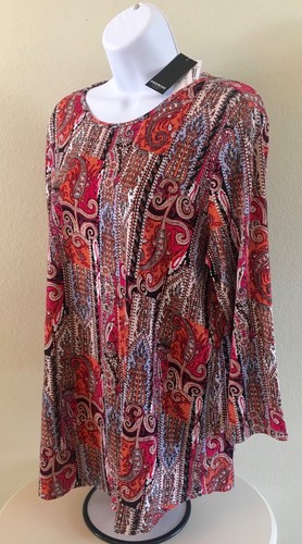 Women's PREMIS STUDIO Sz OX/XL Orange Multi Paisley 3/4 Sleeve Rayon Shirt NWT - Picture 2 of 6