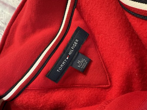 XL Rojo Tommy Hilfiger Para Hombre Sólido Cuarto Cremallera Sudadera Suéter Bolsillos Otoño Wi - Imagen 7 de 12