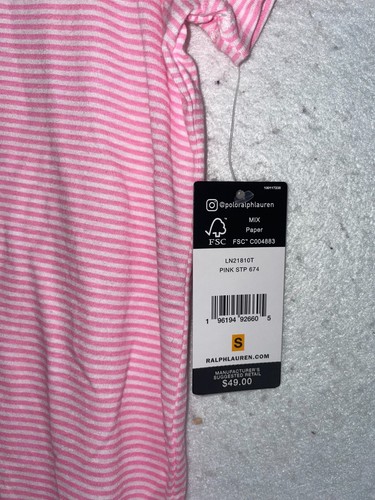 Ralph Lauren Pajama Gown Women's S cotton sleepshirt Pink Striped Cotton Logo - Picture 2 of 5