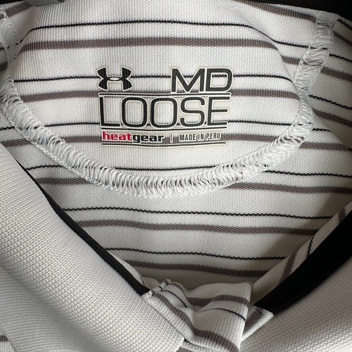 UNDER ARMOUR Heat Gear Loose Performance Golf Polo Shirt White Grey Stripe Men M - Picture 10 of 16