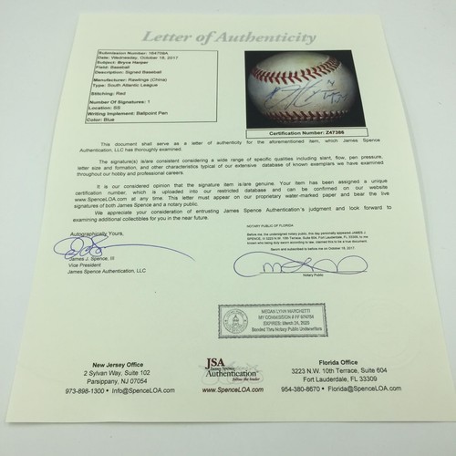2011 Bryce Harper Pre Rookie Signed Game Used Minor League Baseball JSA COA - Picture 3 of 6