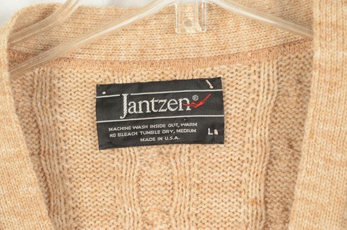 JANTZEN Men's Vintage Cable Knit Cardigan Sweater Size LARGE USA Made - Picture 4 of 4