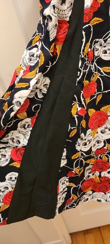 Women's Vintage Dress Sleeveless Cocktail Party 1950's Swing Roses Skulls Midi L - Picture 3 of 7
