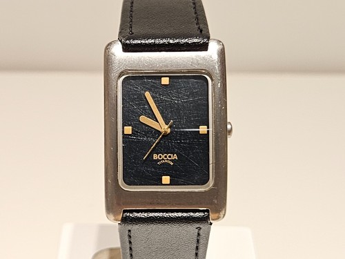 RETRO BEAUTIFUL CLASSIC TANK RECTANGLE ALL TITANIUM QUARTZ MEN'S WATCH "BOCCIA" - Picture 1 of 11