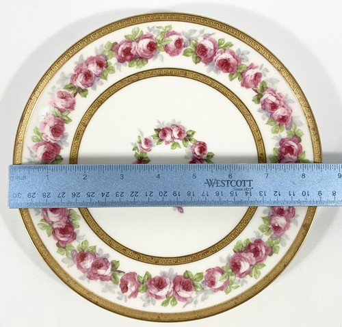 6 antichi piatti Limoges Wm Guerin France porcellana rose oro incrostato 8 1/2" - Foto 3 di 12