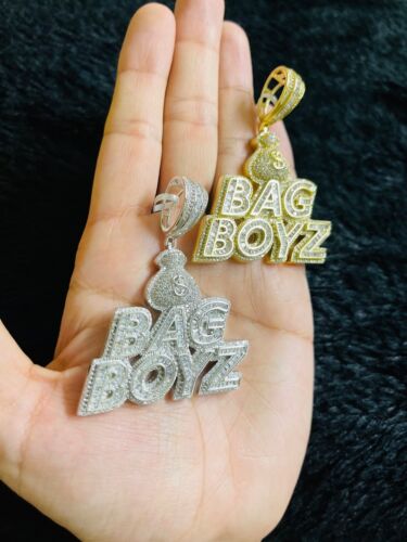 925 Sterling Silber Geldbeutel Tasche Boyz simulierter Diamant Anhänger mit Kette - Bild 2 von 3