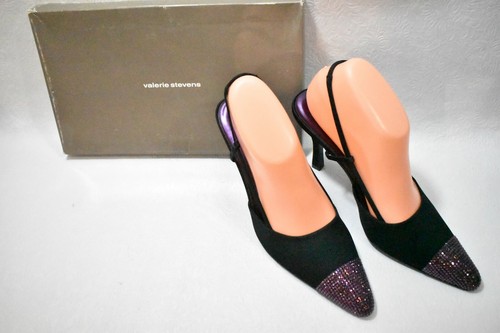 Valerie Stevens Shoes High Heels Black with Purple Rhinestones Size 8 Women's    - Picture 8 of 8