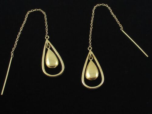 14K Yellow Gold Teardrop Dangle Threader Earrings - Picture 2 of 18