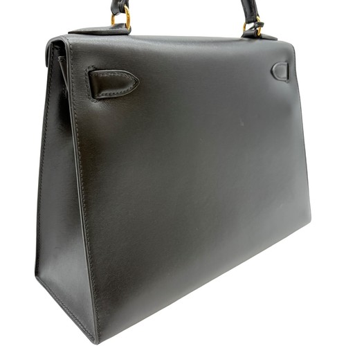 Authentic HERMES Kelly 28 Box Calf 2WAY Hand Bag Black Leather #36635483 - Picture 6 of 12