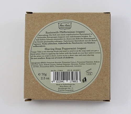 Hans Baier Vegane Rasierseife 70 g mit frischem Pfefferminz-Duft made in Holland - Bild 3 von 5