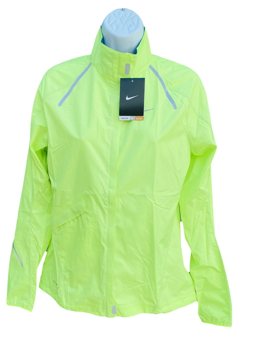 New NIKE Women s StormFly Lightweight Reflective Rain Jacket Zest Yellow S