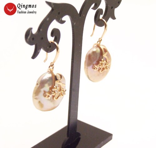 Trendy 20mm Oval Natural Pink Pearl Earring for Women Dangle Earring Jewelry - Picture 3 of 7