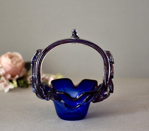 Vintage Blue Glass Candy Tray Murano Glass Vintage Middle Century Art Glass - Picture 5 of 8
