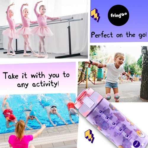 Fringoo Kids School Water Bottle 650ml Silicone Straw 100% Leak Proof BPA Free - Picture 33 of 39