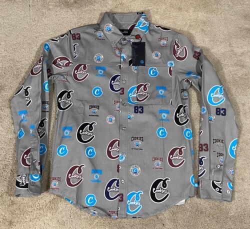 NWT Cookies Double Up Oxford Button-Down Woven All Over Print Shirt L/S Small - Picture 2 of 8